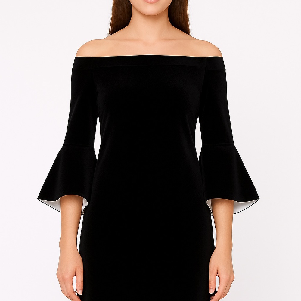 Sara Campbell black velvet dress NWT bell sleeves lined holiday party Christmas